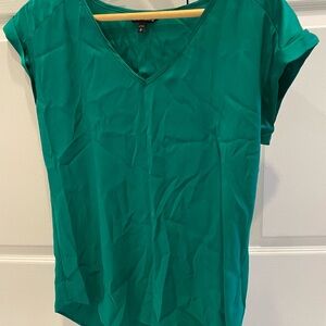 Express Emerald Green V-Neck Short Sleeve Satin Top